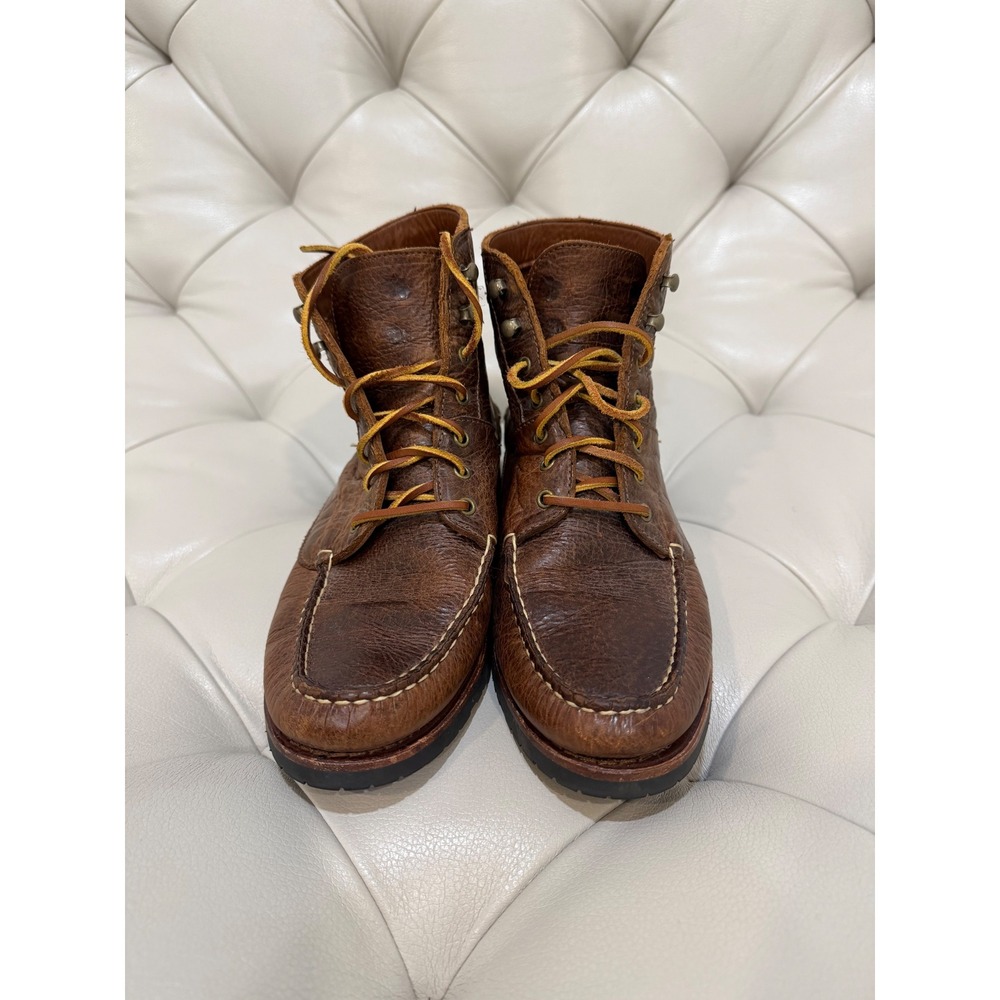 Allen Edmonds Yuma Brown Bison Leather Moc Toe Boots Mens 9 B Vibram 00269-2